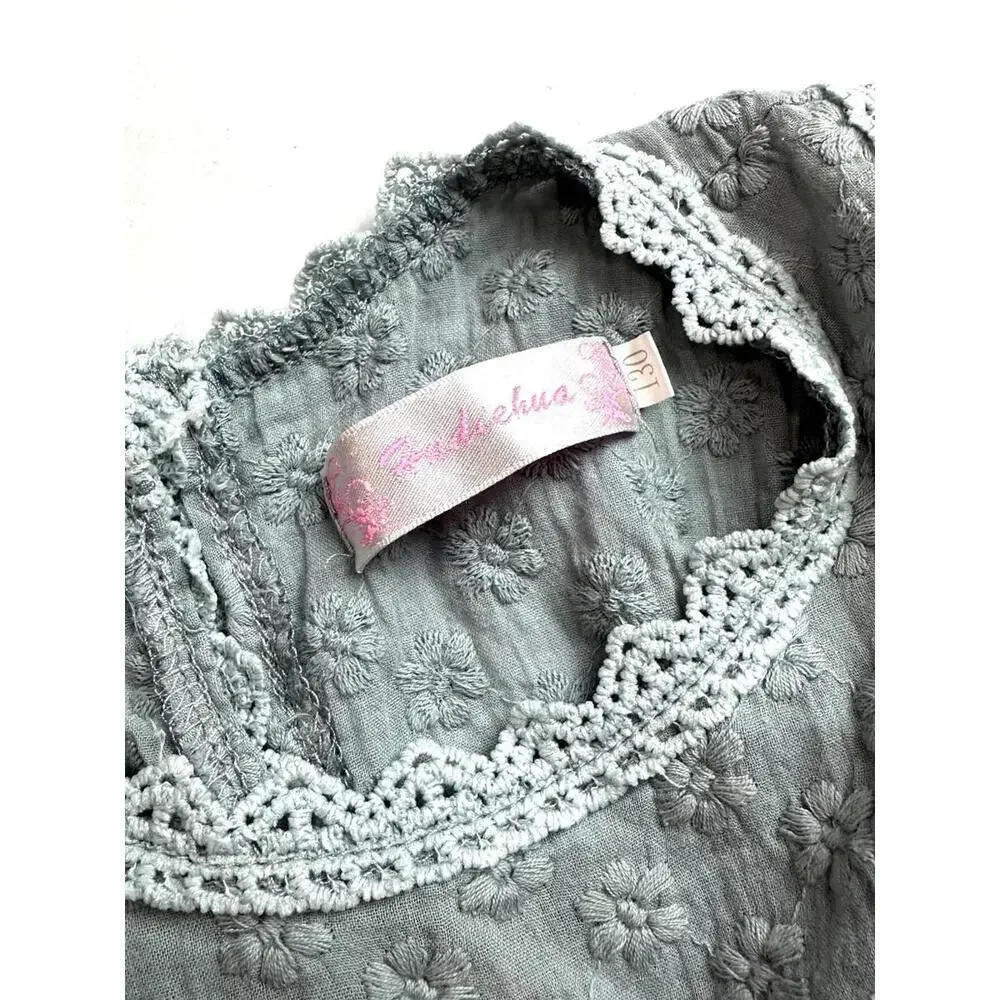 Hudiehua Girls Tutu Dress Tulle Sleeveless Floral Lace Gray  Size 130 cm US 8 - Picture 13 of 14